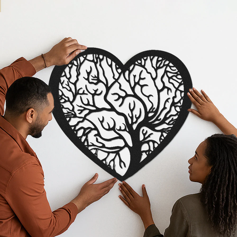 Arbre de la Vie en Forme de Coeur Métal Décoratif Mural