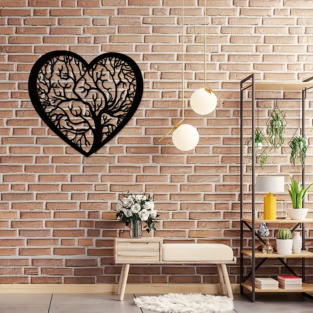 Arbre de la Vie en Forme de Coeur Métal Décoratif Mural - Image 7
