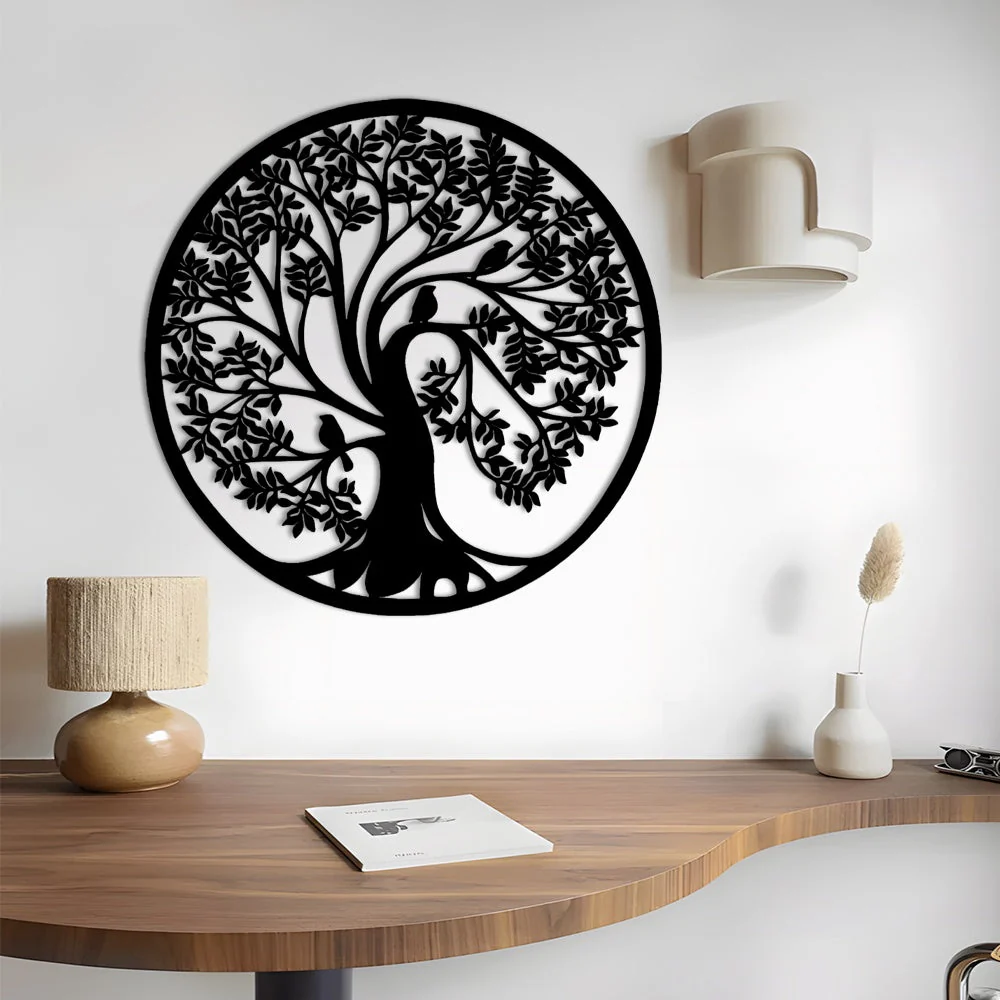 Arbre de la Vie et Oiseau Métal Décoratif Mural