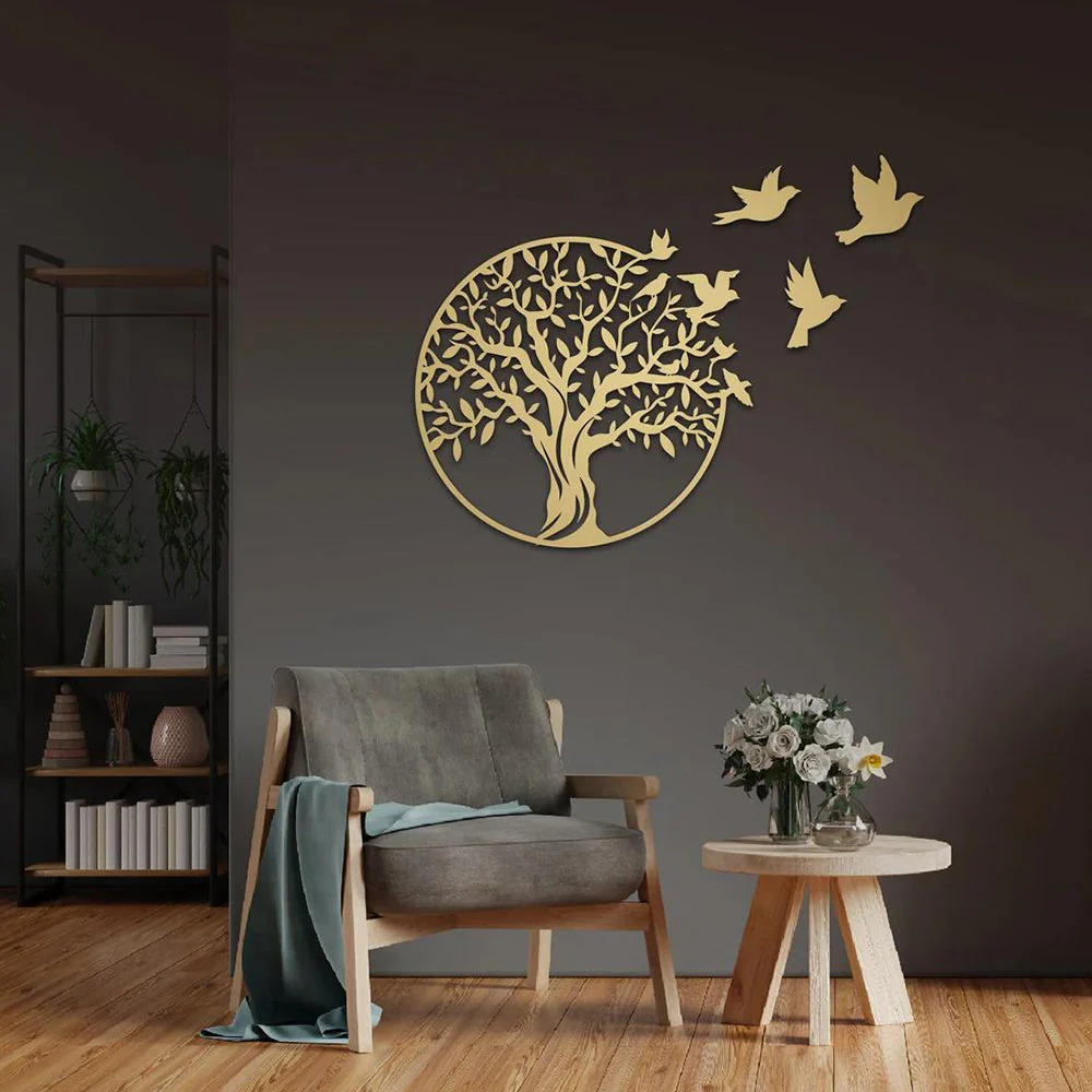 Arbre de la Vie et Oiseaux Migrateurs Art Mural en Métal - Image 4