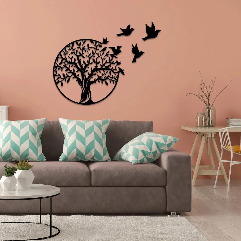 Arbre de la Vie et Oiseaux Migrateurs Art Mural en Métal - Image 5