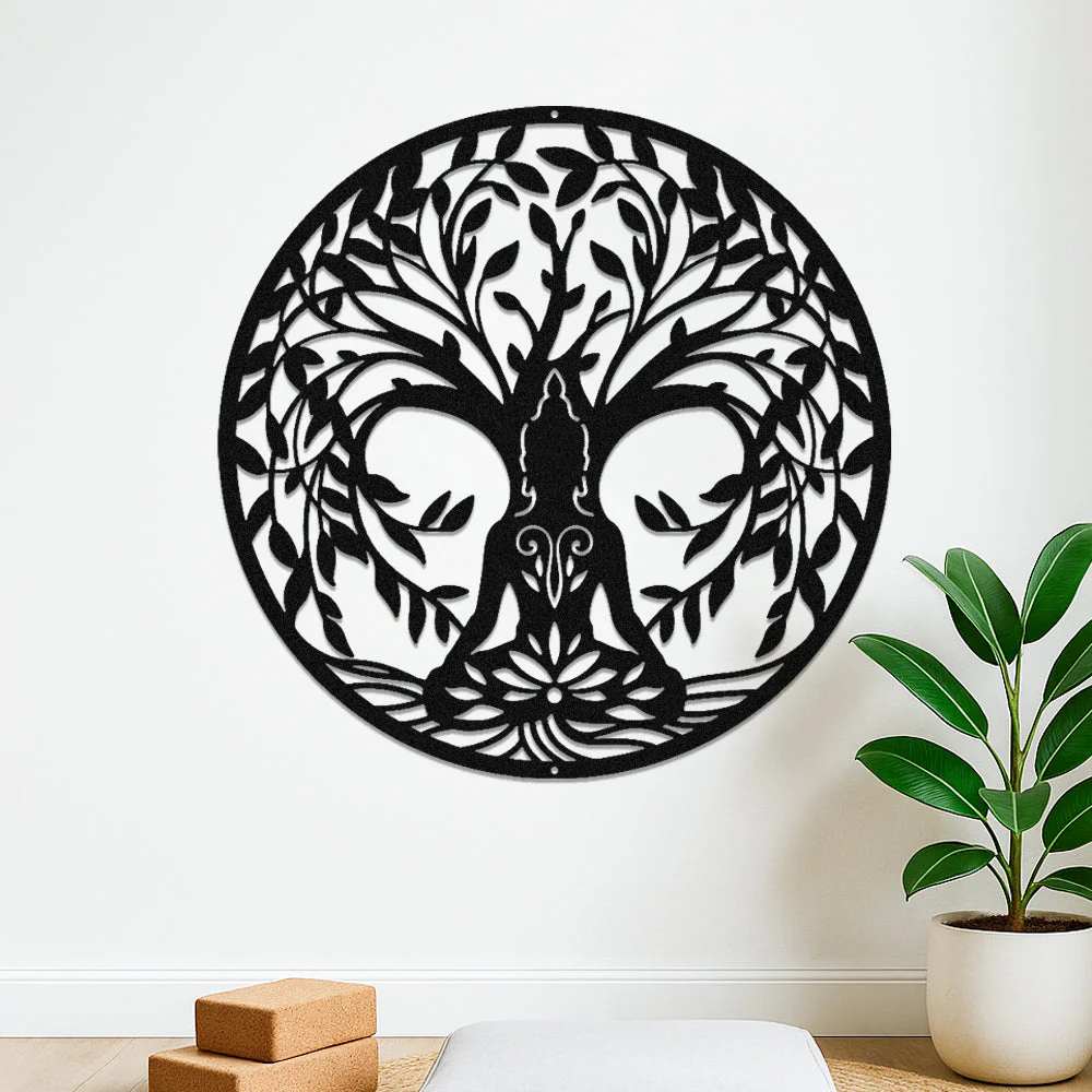 Arbre de la Vie et Yoga Décor Mural en Métal - Image 2