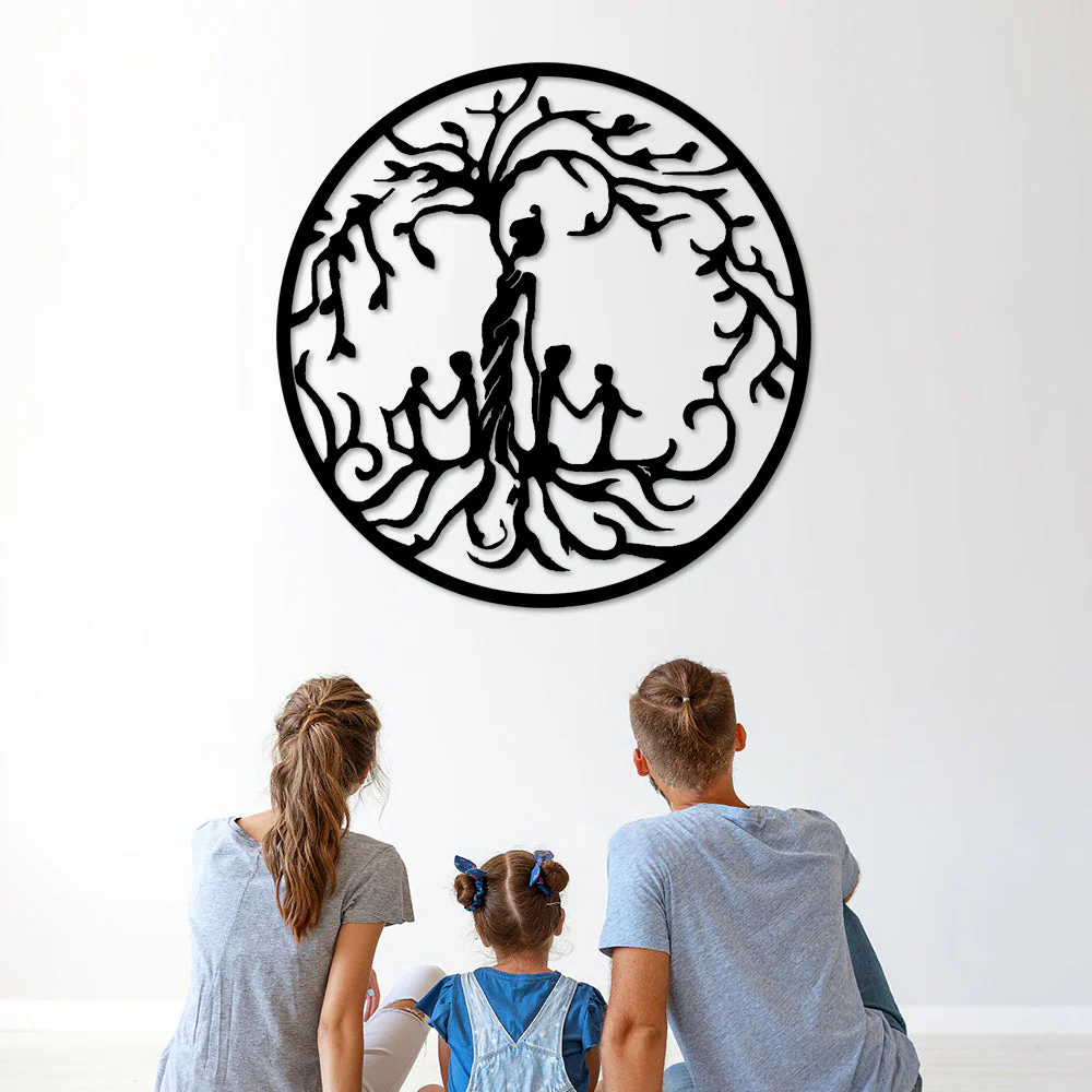 Arbre de la Vie MÚre et Enfants Art Mural en Métal - Image 10