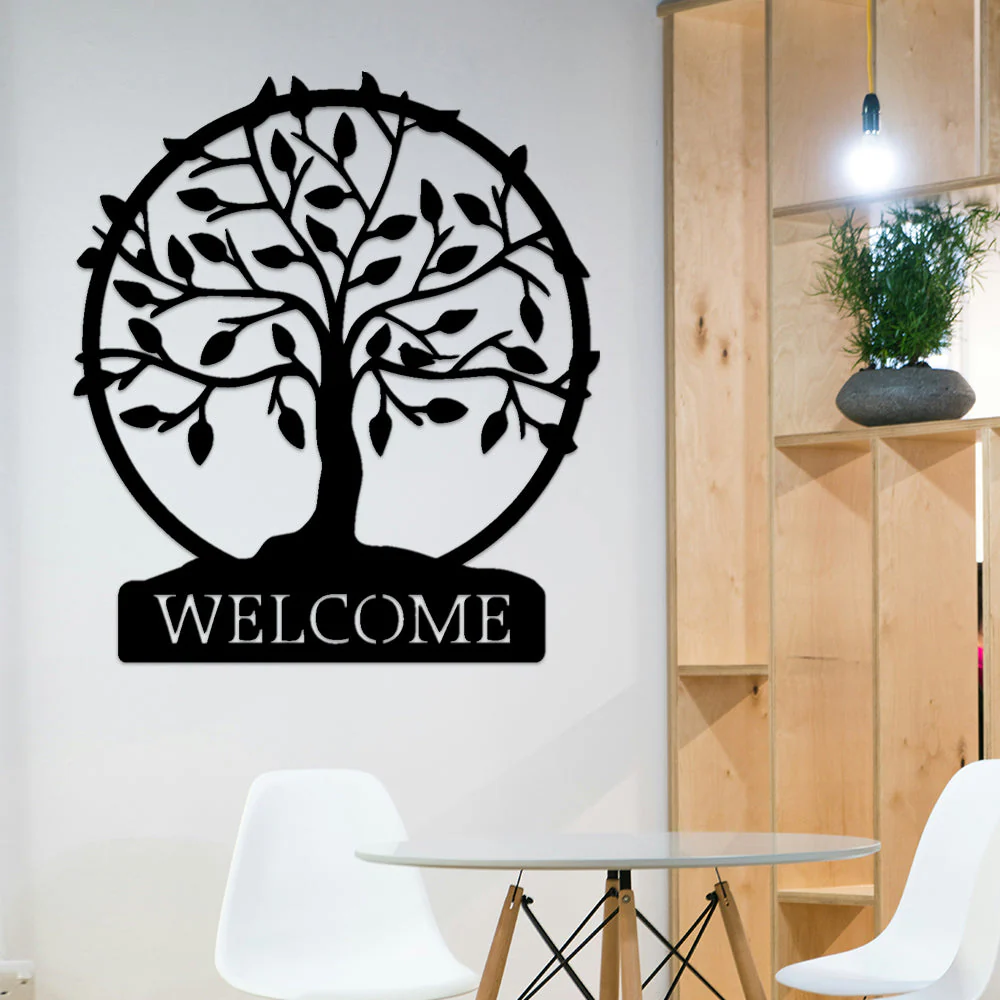 Arbre de la Vie Plaque Bienvenue Décor Mural en Métal - Image 2