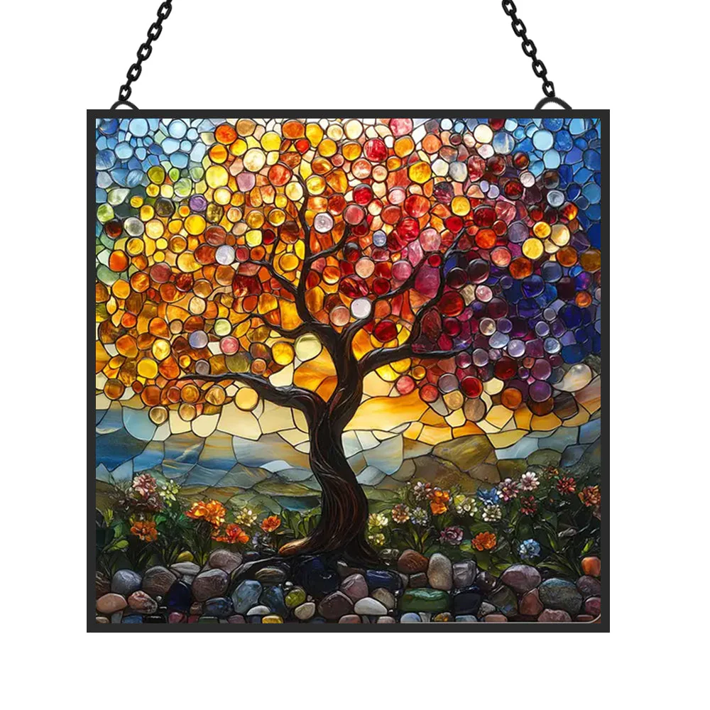 Arbre de Vie Attrape-Soleil Décoratif en Vitrail à Suspendre - Image 3