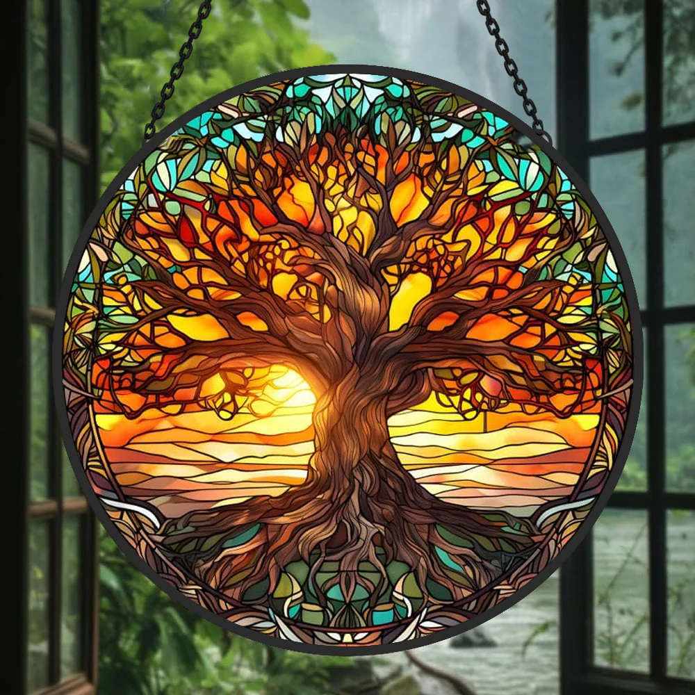 Arbre de Vie Attrape-Soleil Décoratif en Vitrail à Suspendre - Image 2