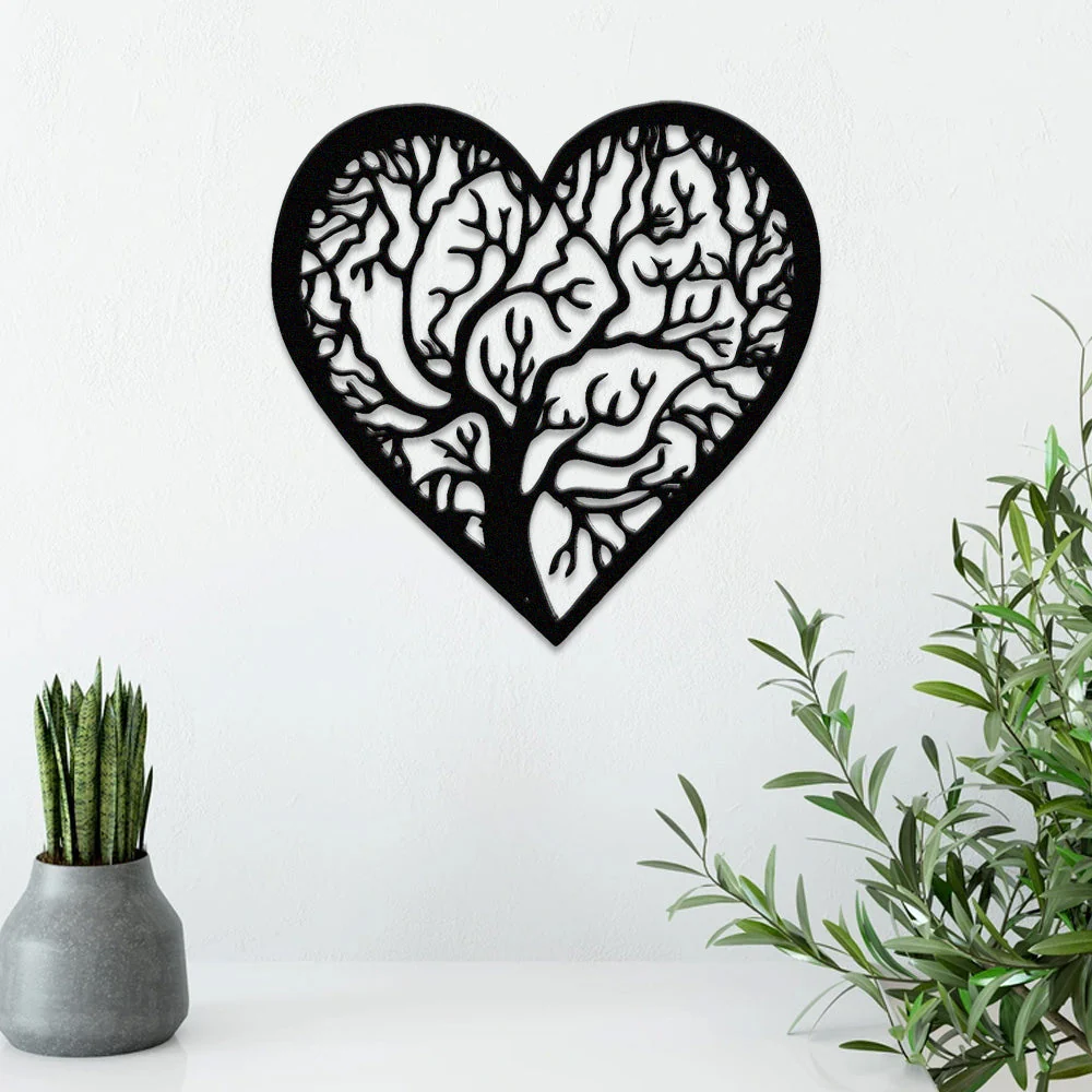 Arbre de Vie en Forme de Cœur Métal Décoratif Mural