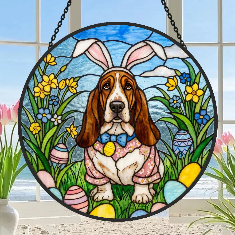 Basset Hound Attrape-Soleil en Vitrail - DĂ©coration Suspendue pour FenĂȘtre