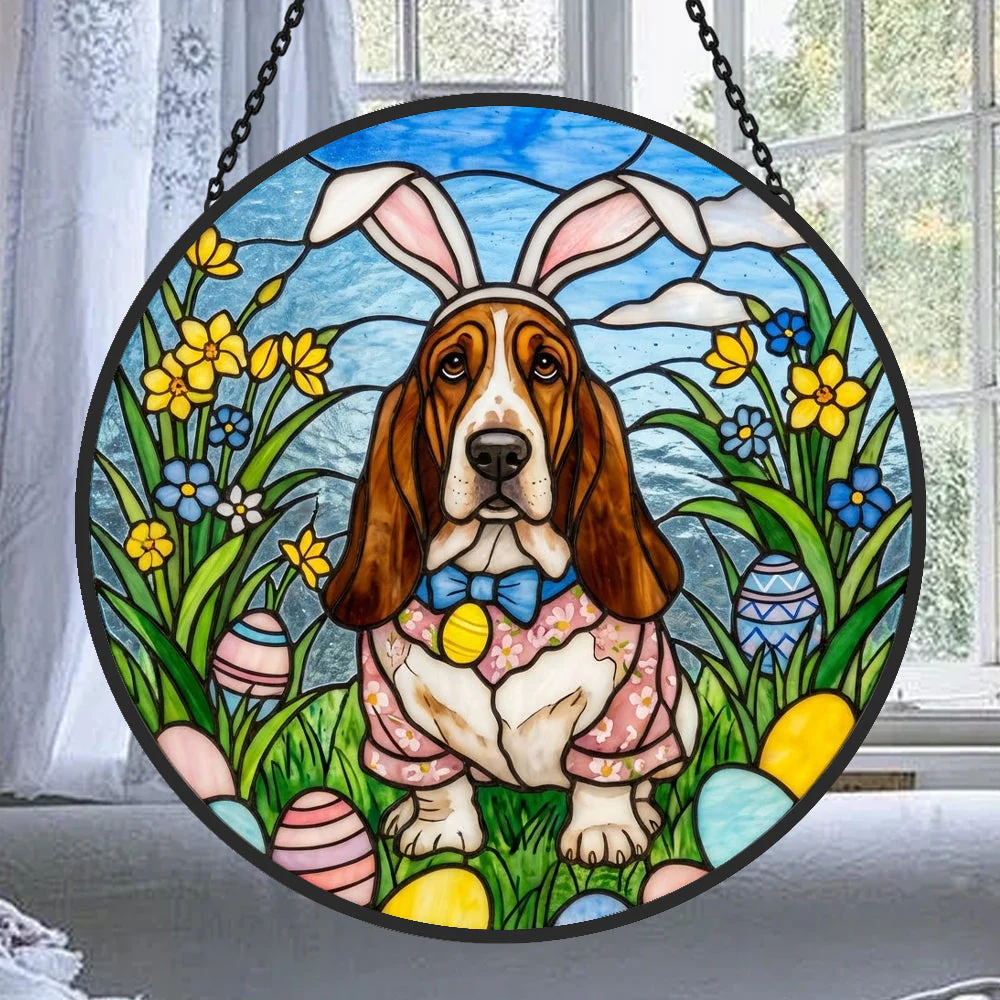Basset Hound Attrape-Soleil en Vitrail - DĂ©coration Suspendue pour FenĂȘtre - Image 2