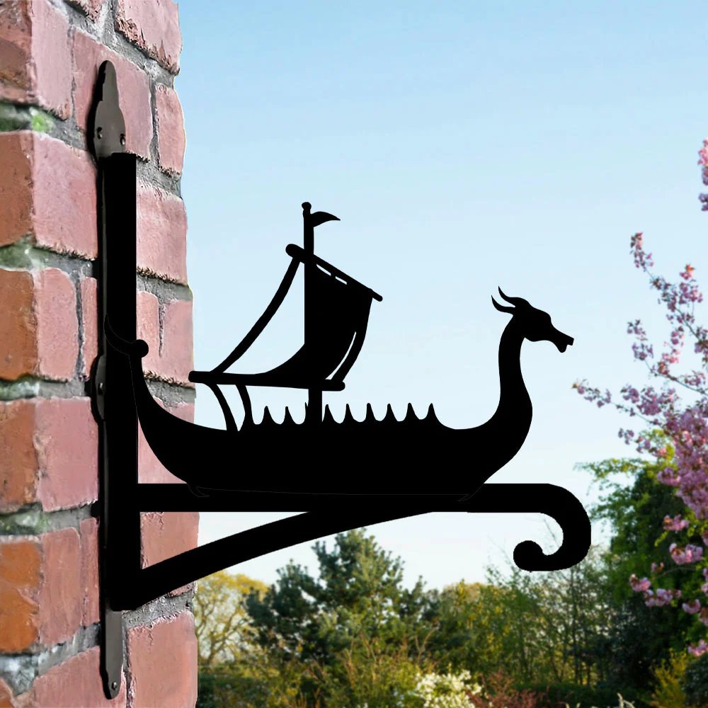 Bateau Viking Noir Support de Plantes à Suspendre Métallique
