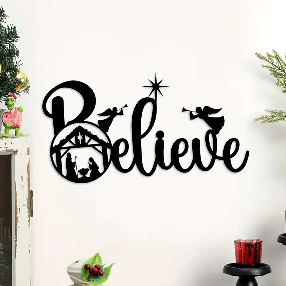 Believe Crèche de Noël Plaque en Métal Décoratif Mural - Image 4