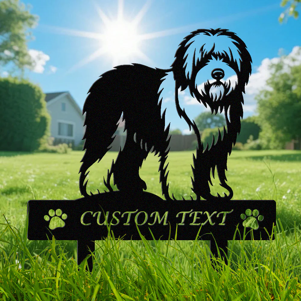 Berger Anglais Ancestral Silhouette de Chien Personnalisée Piquet de Jardin en Métal