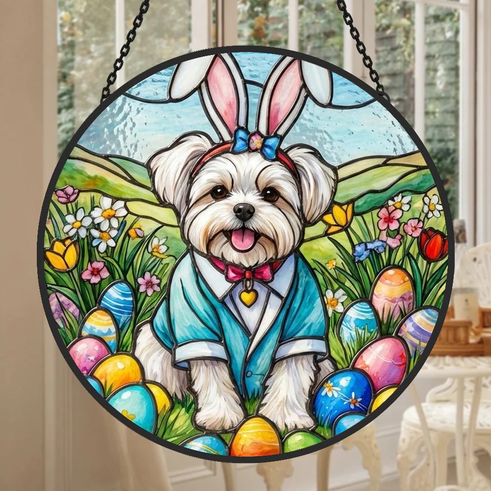 Bichon Maltais Attrape-Soleil en Vitrail - DĂ©coration Suspendue pour FenĂȘtre
