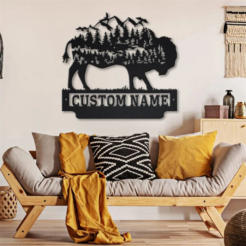 Bison des Forêts et Montagnes Art en Métal Plaque de Nom en Métal Personnalisée