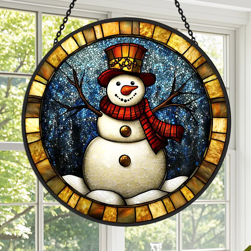 Bonhomme de Neige de Noël Attrape-Soleil Décoratif en Vitrail à Suspendre - Image 2