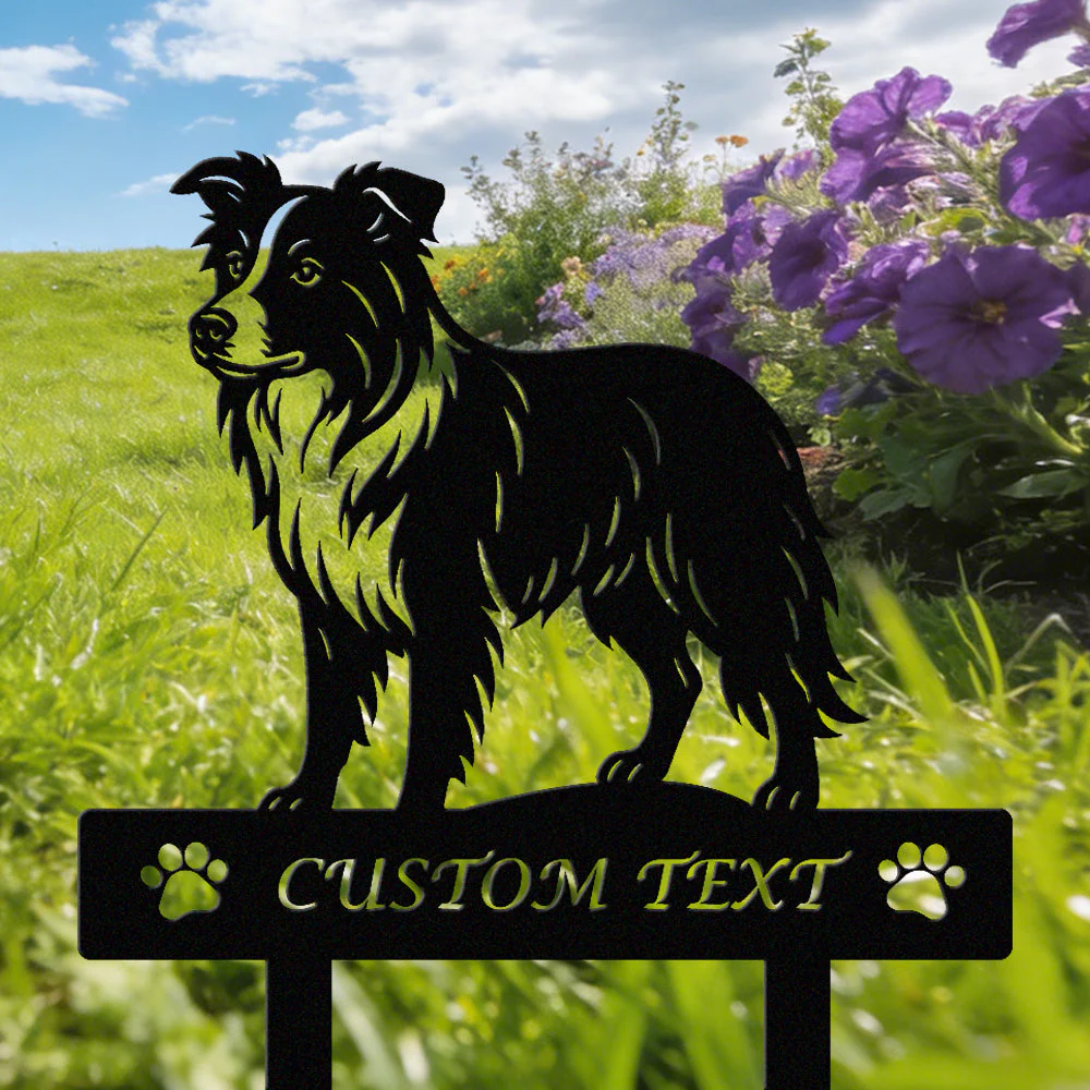 Border Collie Silhouette de Chien Personnalisée Piquet de Jardin en Métal - Image 2