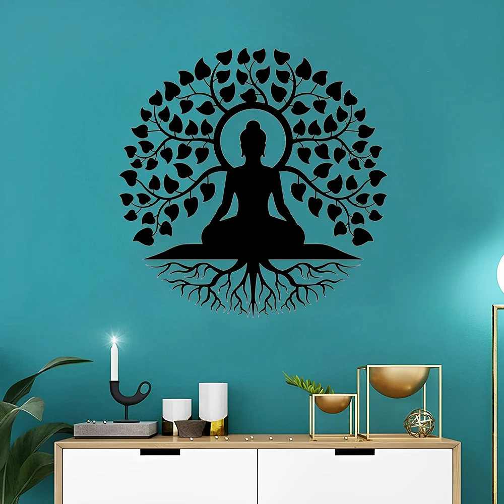 Bouddha Arbre de la Vie Yoga Méditation Art Mural en Métal - Image 3