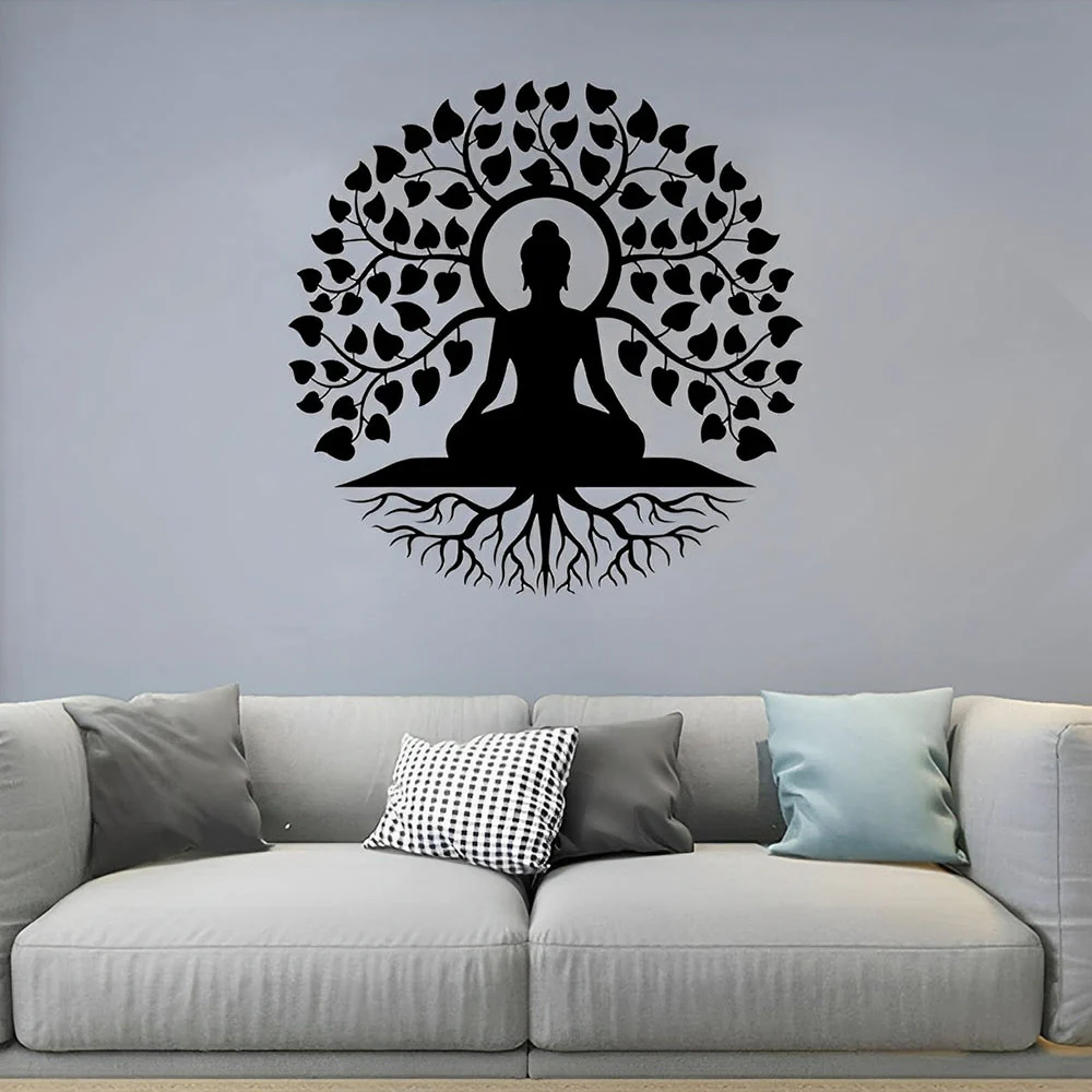 Bouddha Arbre de la Vie Yoga Méditation Art Mural en Métal - Image 4