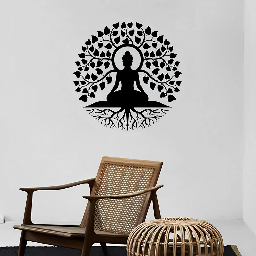 Bouddha Arbre de la Vie Yoga Méditation Art Mural en Métal - Image 5