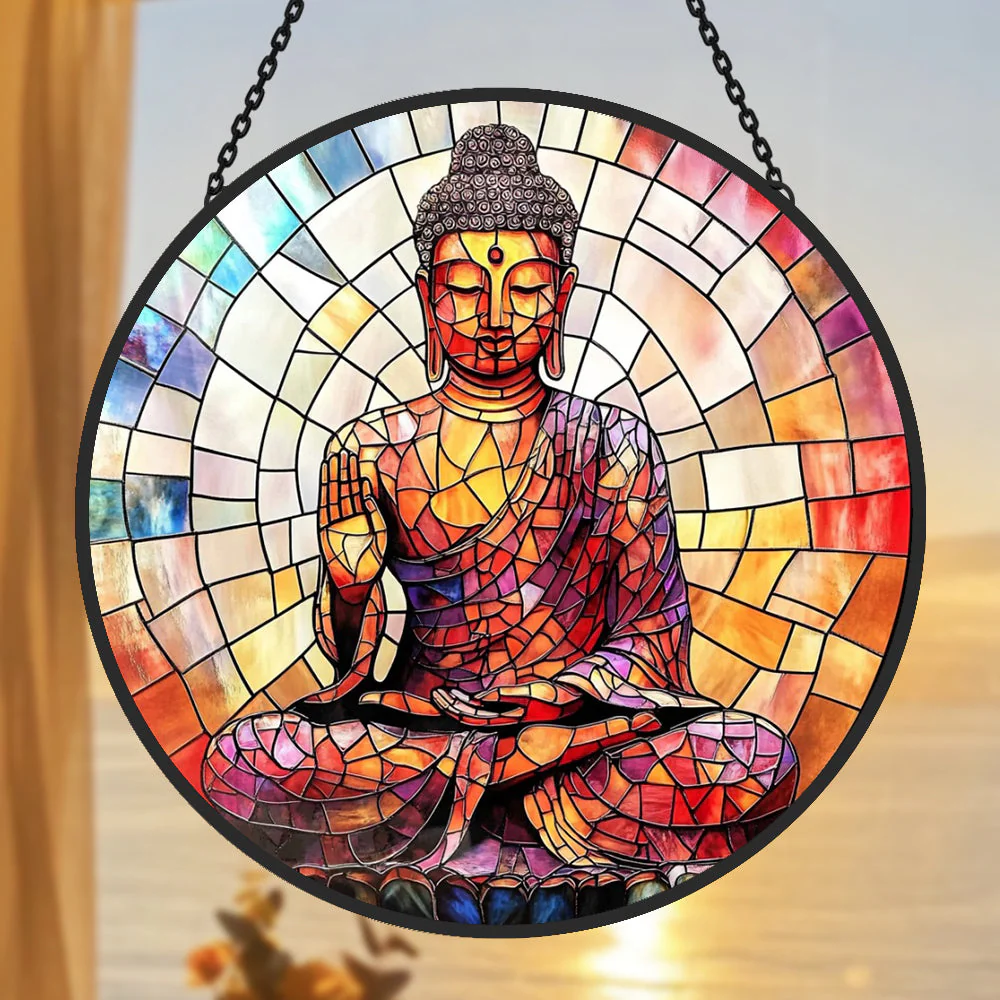 Bouddha Attrape-Soleil Décoratif en Vitrail à Suspendre - Image 2