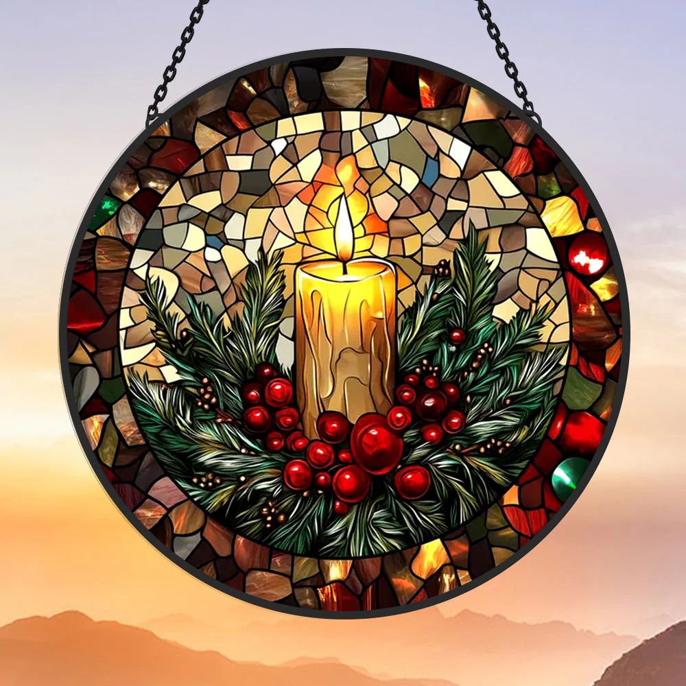 Bougie de Noël Attrape-Soleil Décoratif en Vitrail à Suspendre - Image 2