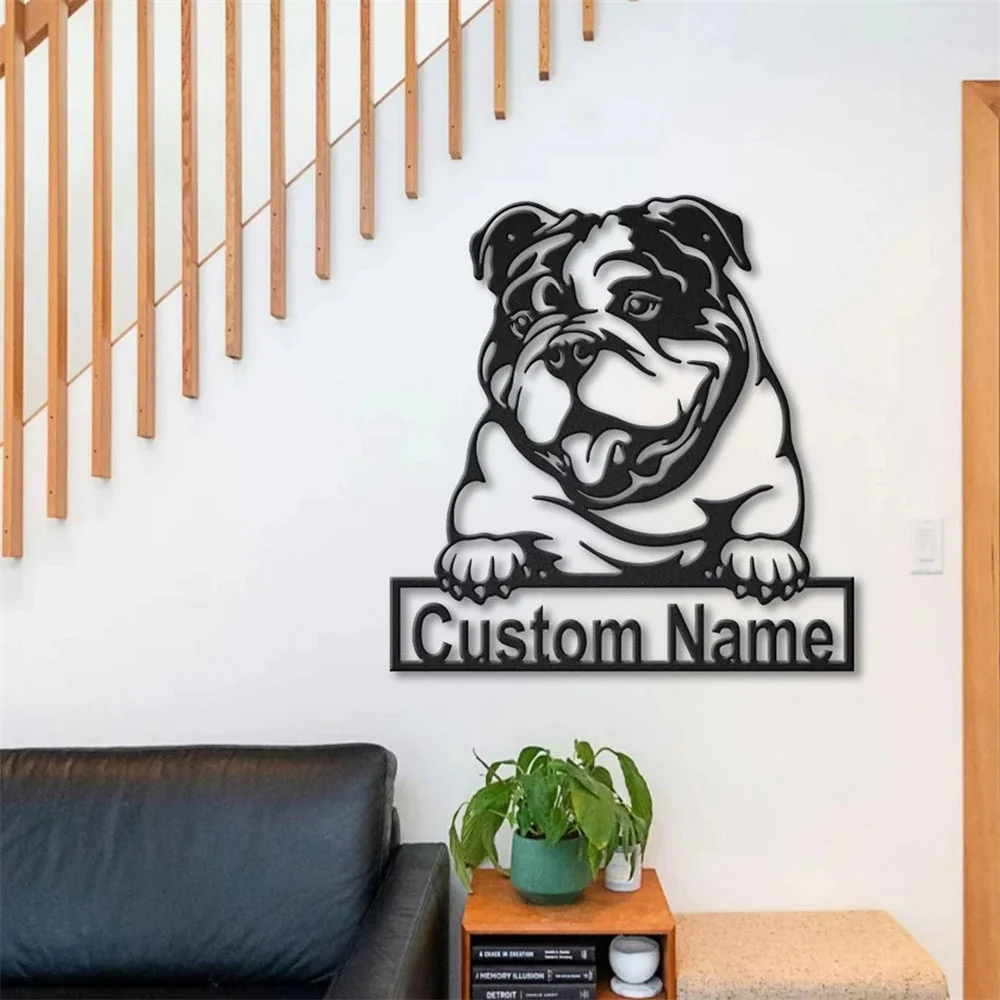 Bouledogue Anglais Art en Métal Plaque de Nom en Métal Personnalisée