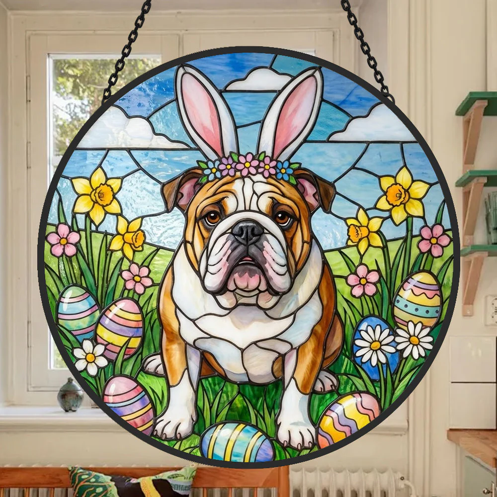 Bouledogue Anglais Attrape-Soleil en Vitrail - DĂ©coration Suspendue pour FenĂȘtre - Image 2