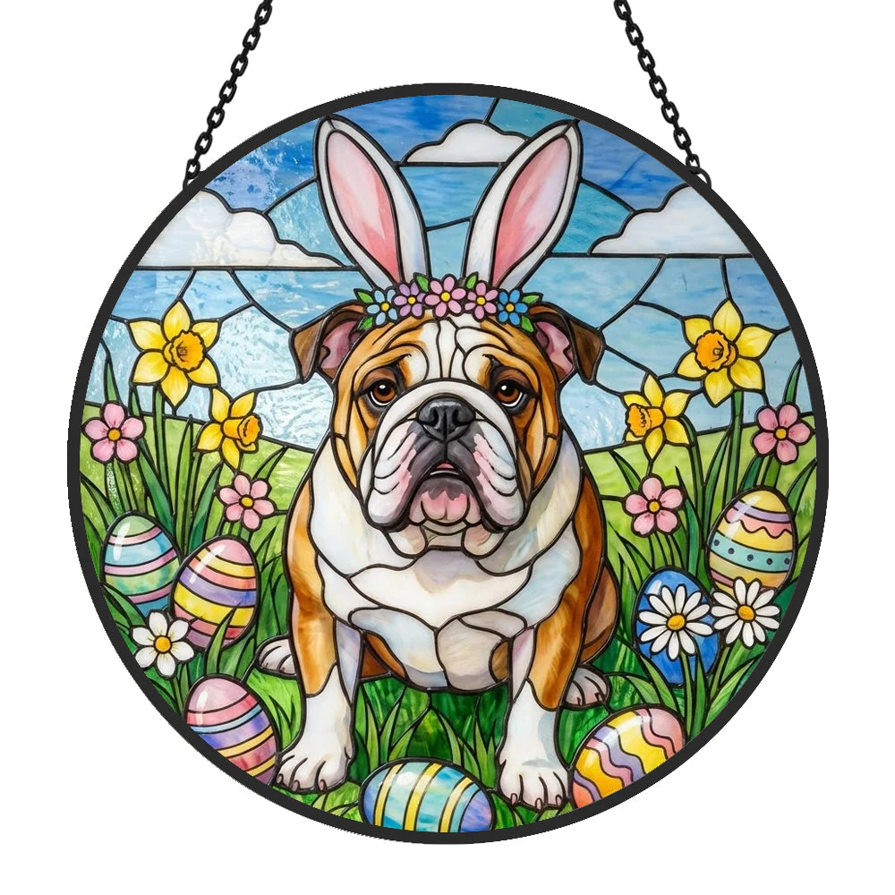 Bouledogue Anglais Attrape-Soleil en Vitrail - DĂ©coration Suspendue pour FenĂȘtre - Image 3