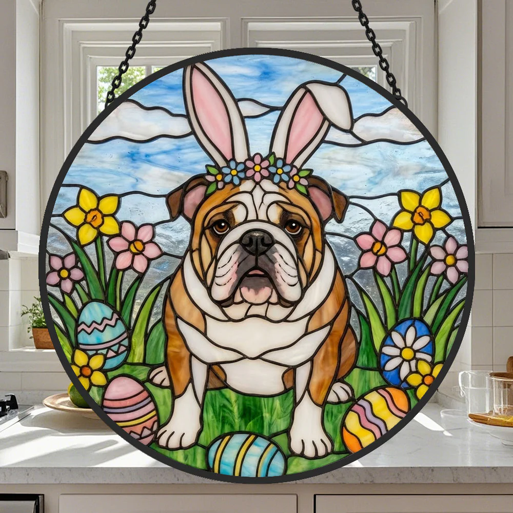 Bouledogue Anglais Attrape-Soleil en Vitrail - Décoration Suspendue pour Fenêtre - Image 2