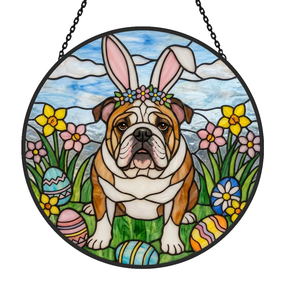 Bouledogue Anglais Attrape-Soleil en Vitrail - Décoration Suspendue pour Fenêtre - Image 3