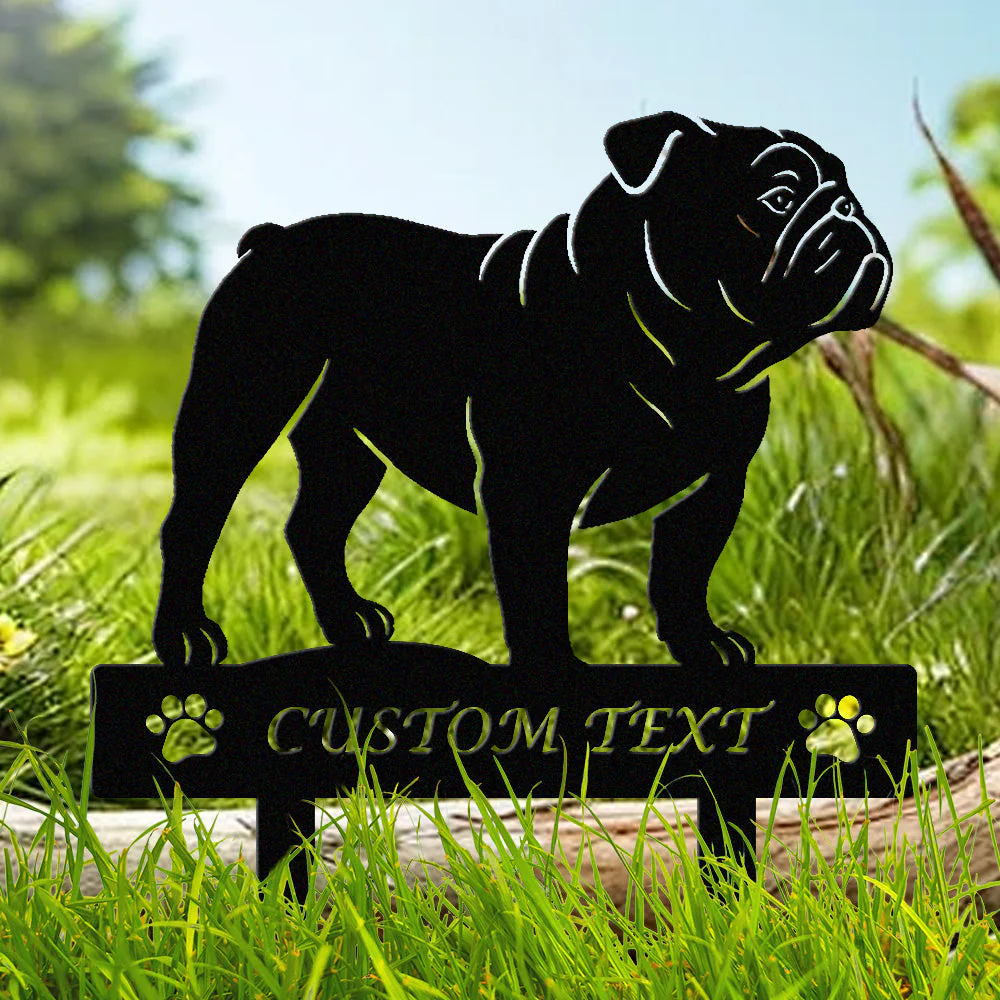 Bouledogue Anglais Silhouette de Chien Personnalisée Piquet de Jardin en Métal