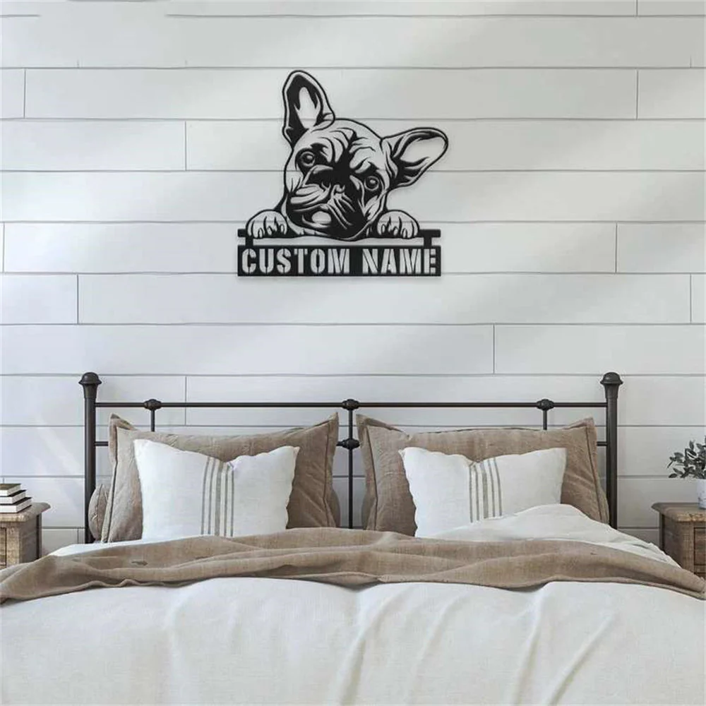 Bouledogue Français Art Mural en Métal Personnalisé pour Amoureux des Chiens