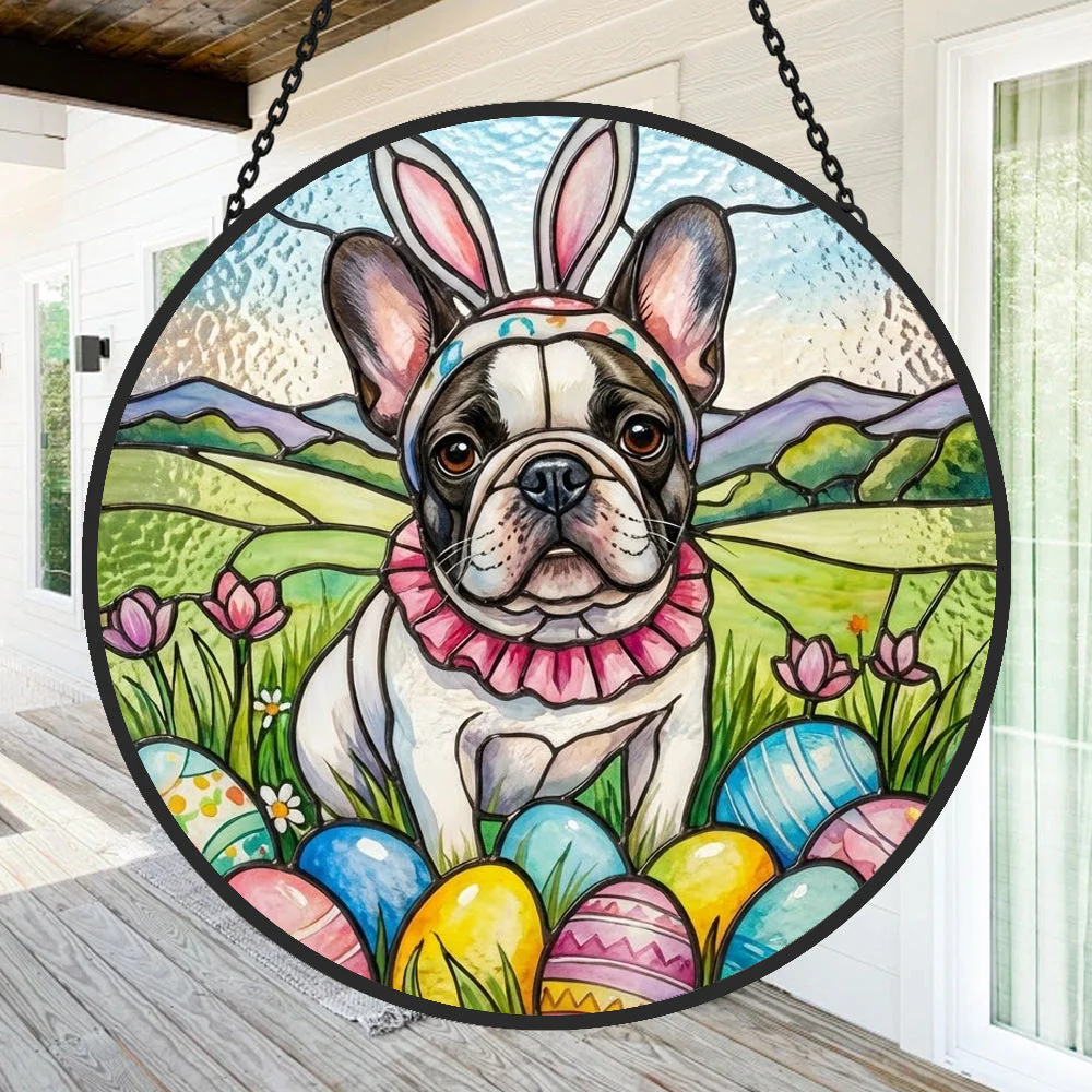 Bouledogue Français Attrape-Soleil en Vitrail - DĂ©coration Suspendue pour FenĂȘtre - Image 2