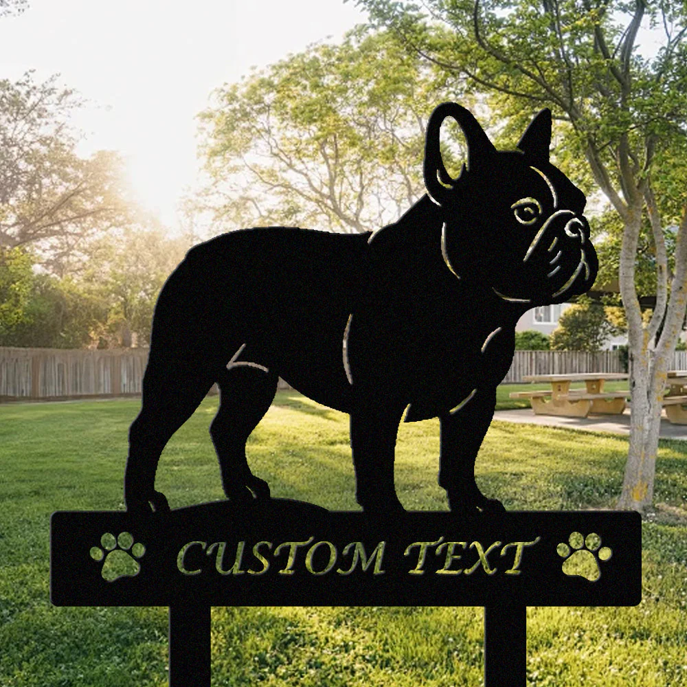 Bouledogue Français Silhouette de Chien Personnalisée Piquet de Jardin en Métal - Image 2