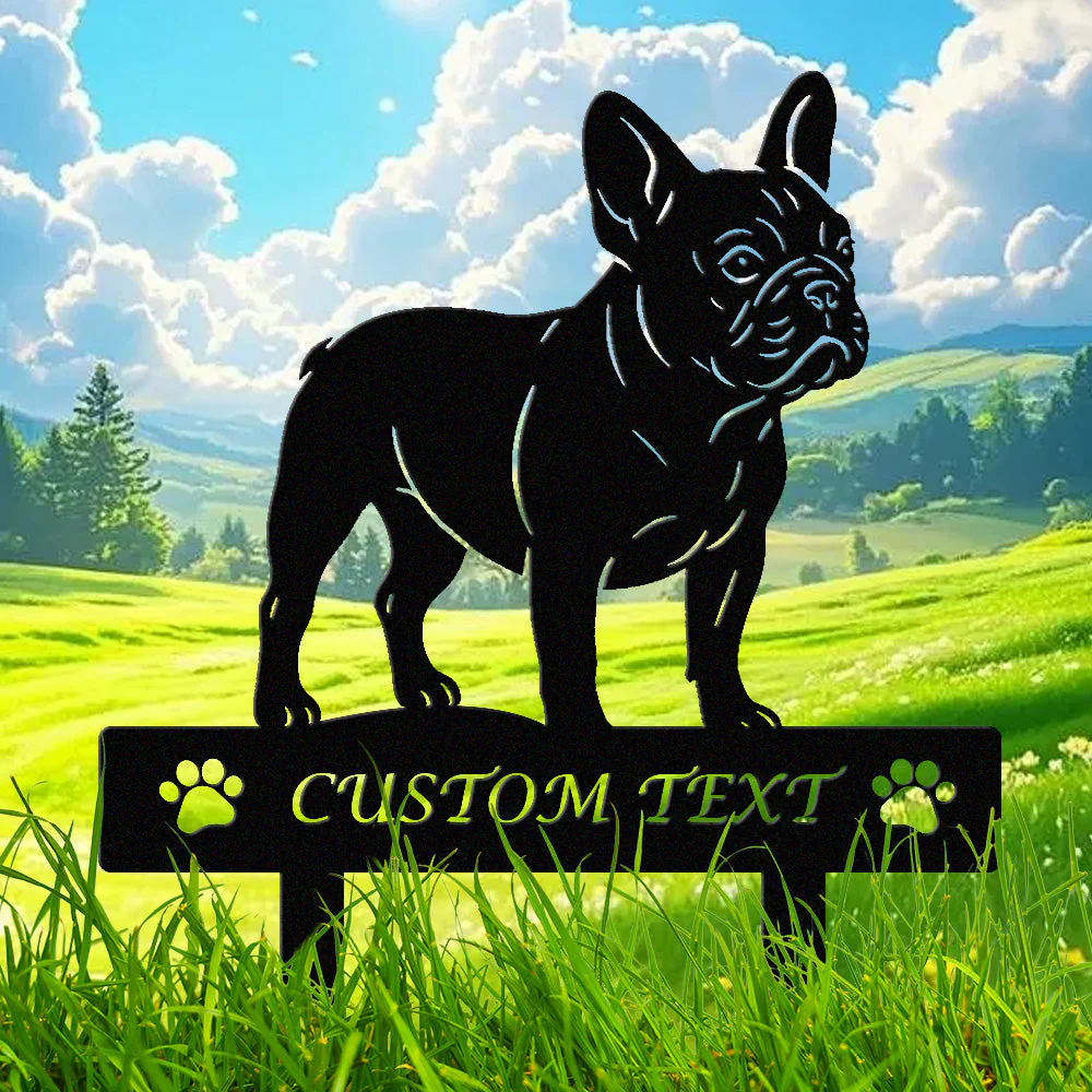 Bouledogue Français Silhouette de Chien Personnalisée Piquet de Jardin en Métal