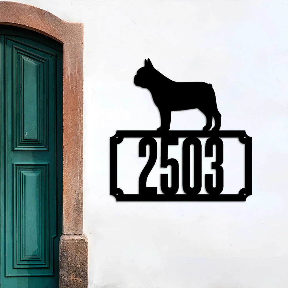 Bulldog Plaque de Numéro de Maison Monogramme et Adresse en Métal Personnalisée