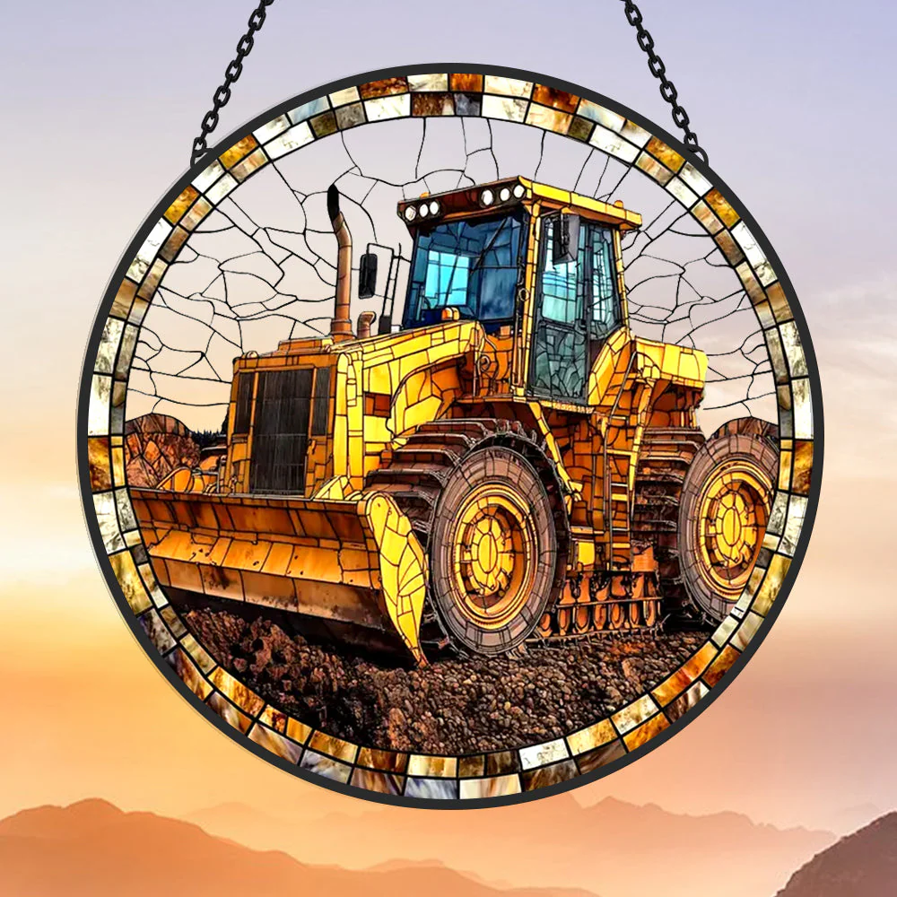 Bulldozer Attrape-Soleil Décoratif en Vitrail à Suspendre - Image 2