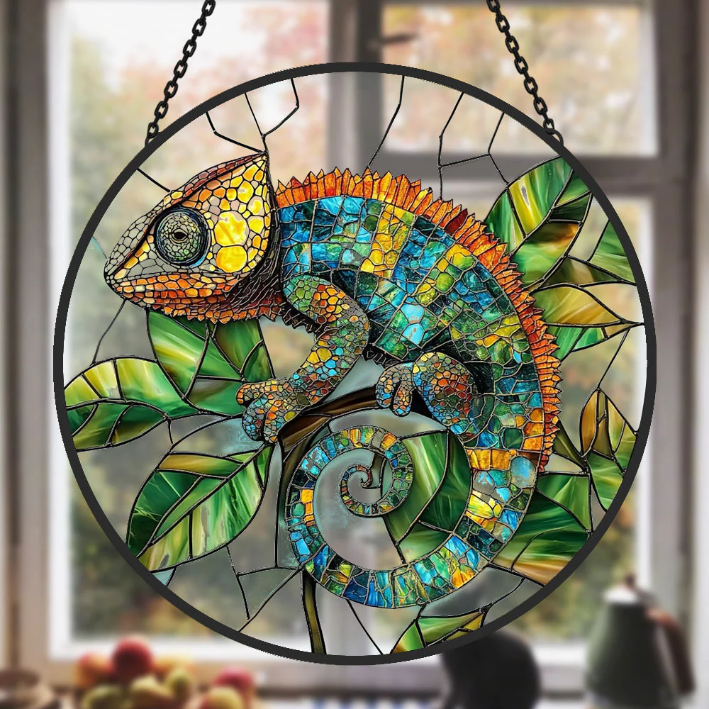 Caméléon Attrape-Soleil Décoratif en Vitrail à Suspendre - Image 3