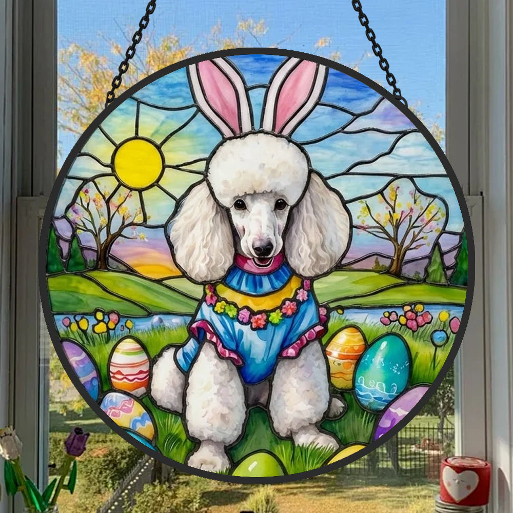 Caniche Attrape-Soleil en Vitrail - Décoration Suspendue pour Fenêtre