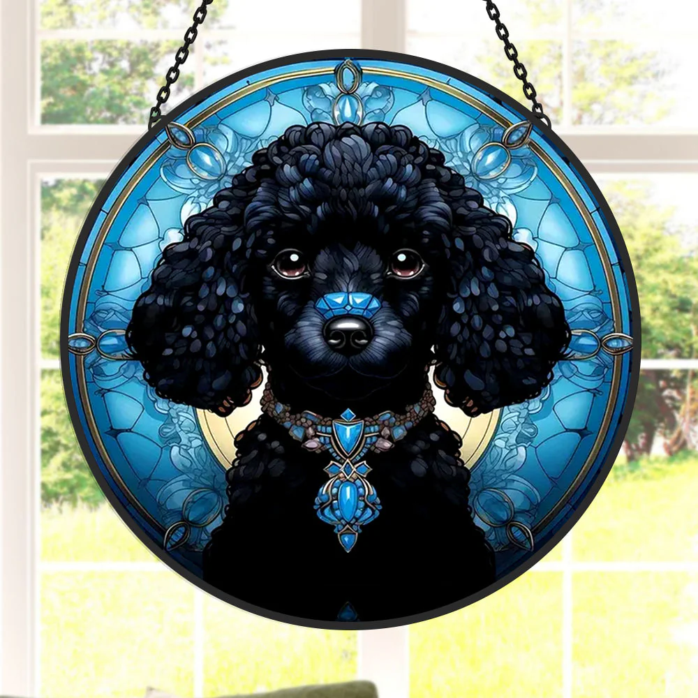 Caniche Noir Attrape-Soleil Décoratif en Vitrail à Suspendre - Image 2