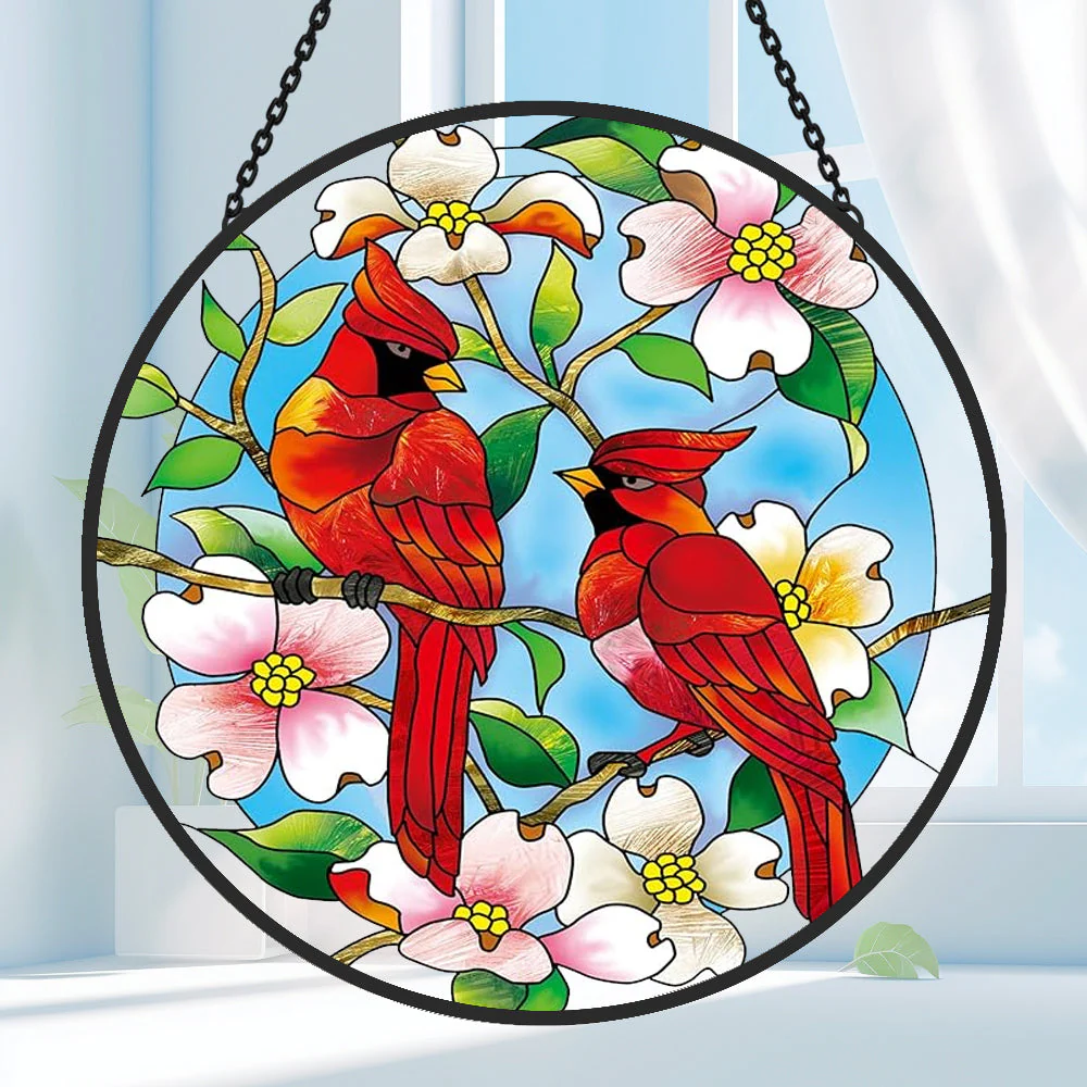 Cardinal Attrape-Soleil Décoratif en Vitrail à Suspendre - Image 2
