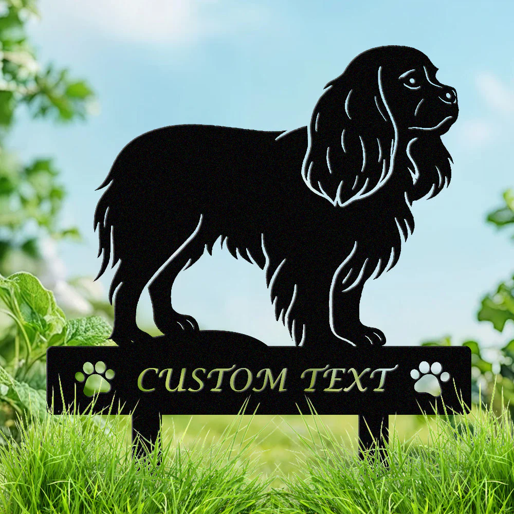 Cavalier King Charles Spaniel Silhouette de Chien Personnalisée Piquet de Jardin en Métal