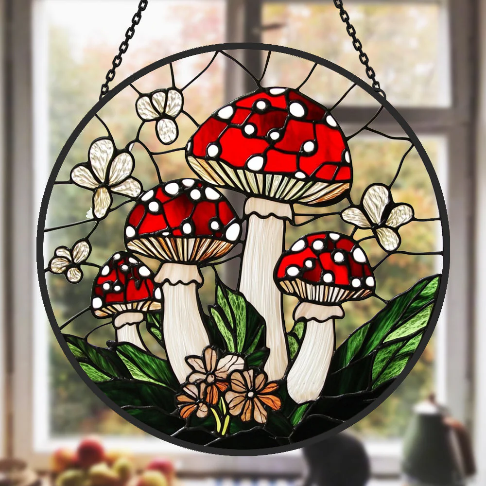 Champignon Attrape-Soleil Décoratif en Vitrail à Suspendre