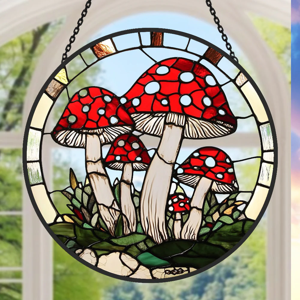 Champignon Attrape-Soleil Décoratif en Vitrail à Suspendre