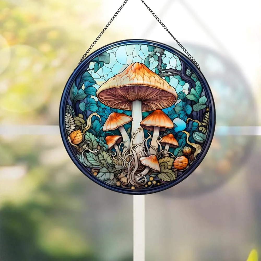 Champignon Attrape-Soleil Décoratif en Vitrail à Suspendre
