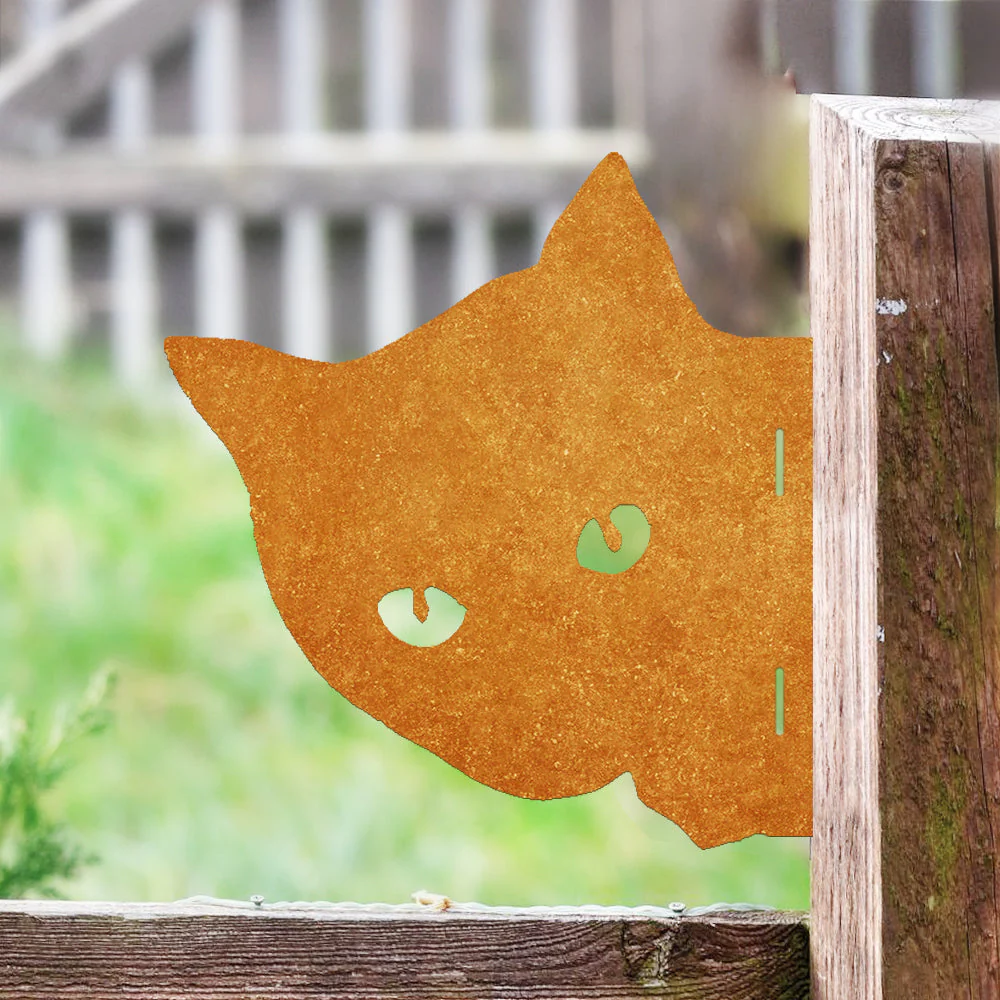 Chat Curieux Plaque Métallique – Décoration de Jardin Extérieur Animale - Image 2