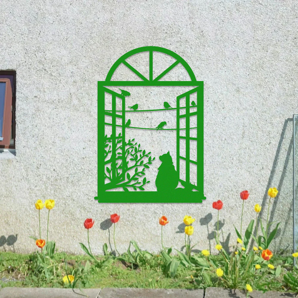 Chat et Oiseau FenĂȘtre MĂ©tal DĂ©coratif Mural - Image 6