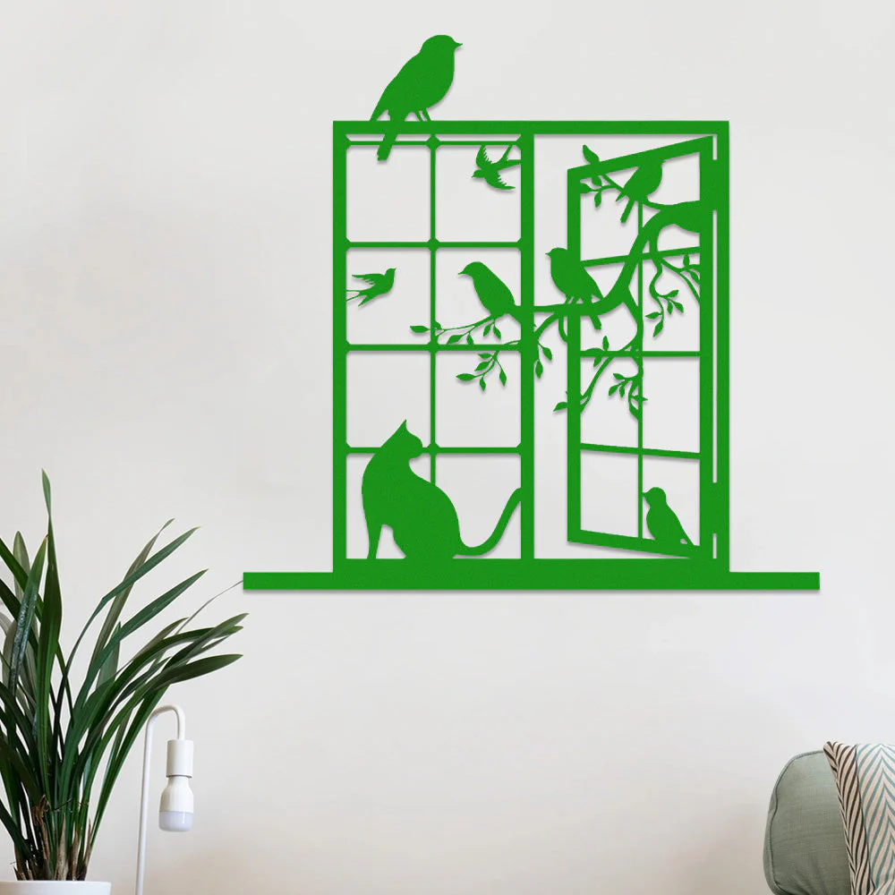 Chat et Oiseau FenĂȘtre MĂ©tal DĂ©coratif Mural - Image 6