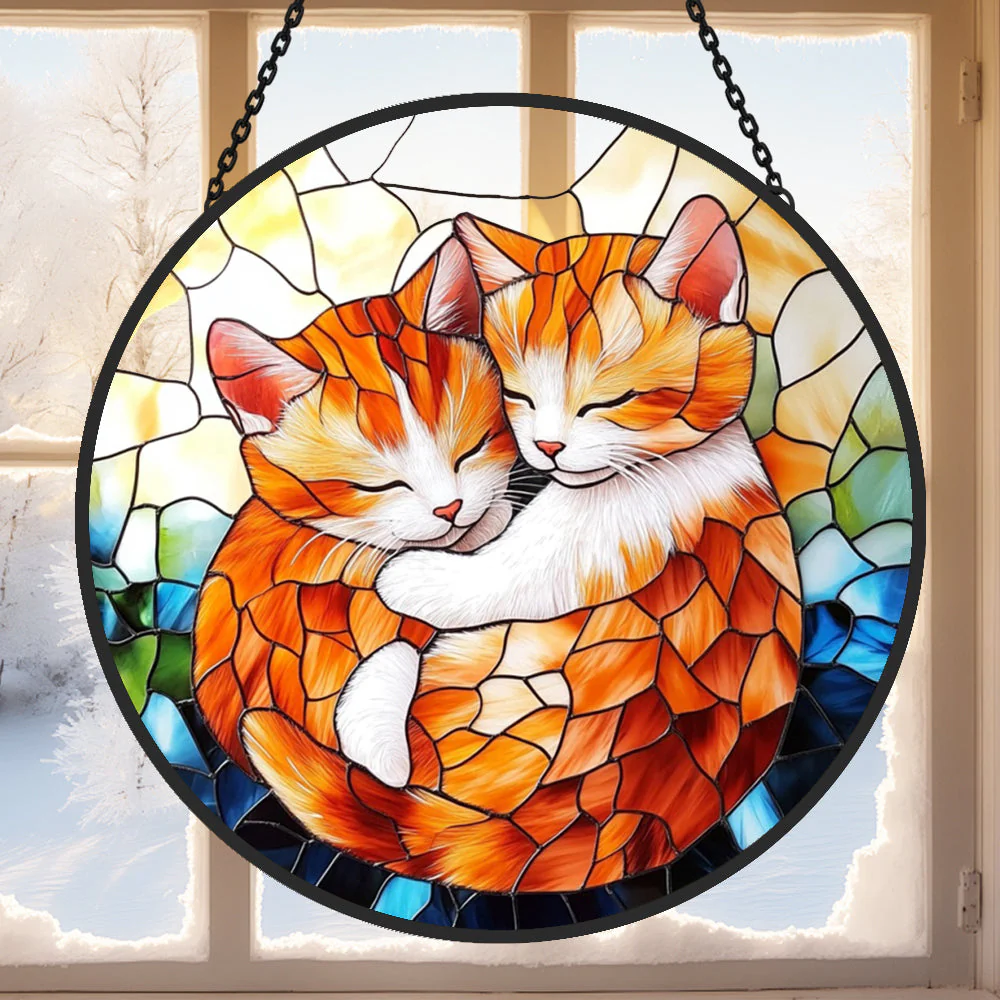 Chat Mignon Attrape-Soleil Décoratif en Vitrail à Suspendre