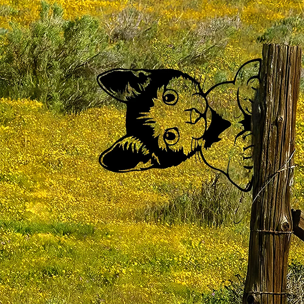 Chat Mignon Curieux Plaque Métallique – Décoration de Jardin Extérieur Animale - Image 6